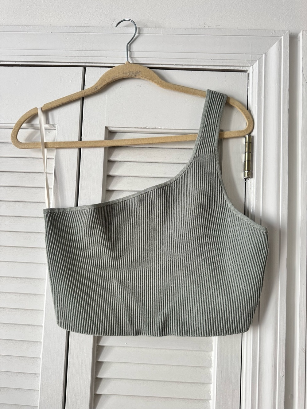 Aritzia Babaton Sculpt One Shoulder Sage Green Cropped Top